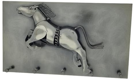 WB wohn trends Wand-Garderobe aus Metall, Pferd, gebürstete Optik dunkel, 5 Haken, zum Hängen, 35x20x5cm