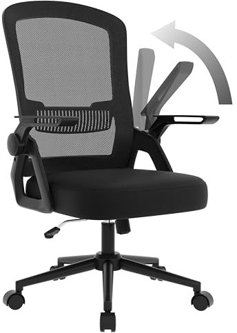naspaluro Sedia da Ufficio Scrivania Ergonomica, Con Braccioli Pieghevoli, Altezza Regolabile, Seduta e Schienale in Rete Respirante, Girevole con Ruote, Funzione Oscillante Nera