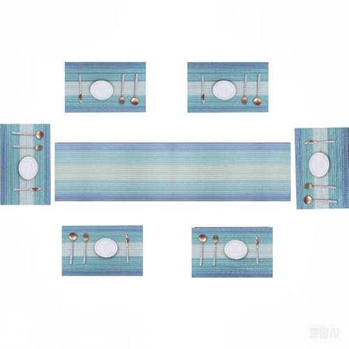 PVC Platzsets(6er + Tischläufer),Eageroo rutschfest Tischmatten aus PVC Abgrifffeste Hitzebeständig Abwaschbar Tischsets (blau)