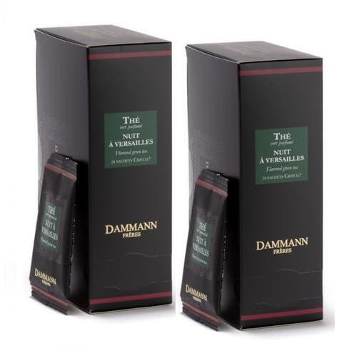 Dammann Frères® | Tè Verde Bergamotto Kiwi Pesca - 2 x 24 Filtri in Bustine | Tè Verde Notte a Versailles Miscela Fiori Arancio, Viola e Frutta