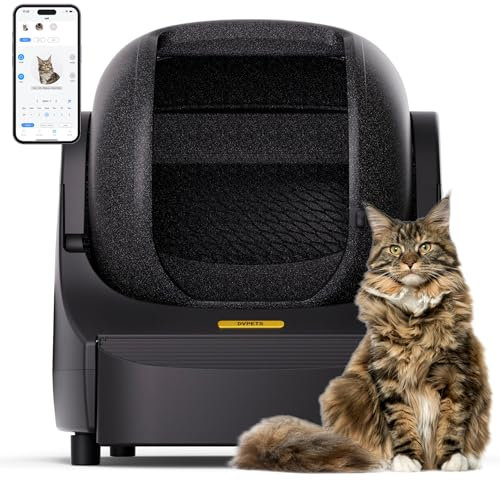 DER VIERBEINER Open-Top Design 89,5L Extra Große Automatische Katzentoilette mit Matte, Integrierter Sicherheitschutz für Mehrere Katzen/Selbstentwickelte APP Steuerung/Geruchscontrolle (Schwarz)