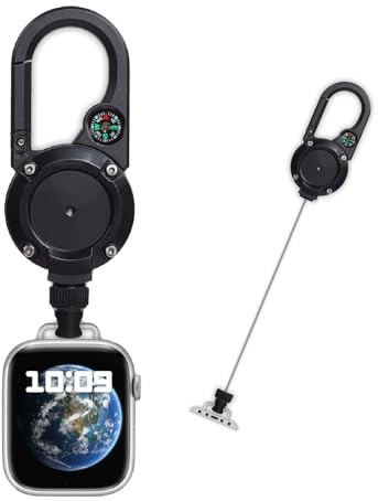 Wuryuema Badge Reel with Carabiner & Pocket clip Compatible with Apple Watch Band 38/40/41/42/44/45/49 mm,for iWatch Series 9 8 7 6 5 4 3 2 1 SE Ultra Retractable ID Badge Holder with Clip Badge Reels