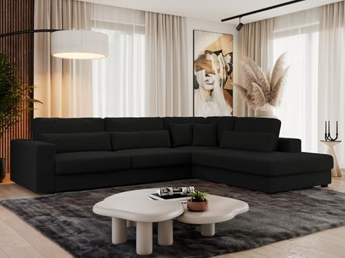MKS MEBLE Ecksofa Sofa L-Form Schwarz Boucle, Wohnlandschaft L-Form, Couch L Form, Sofagarnitur Couchgarnitur Polsterecke, Breite: 316 cm - Savona L - Schwarz Boucle - Rechts