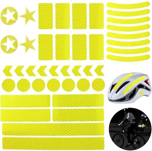 NJCXOLA 42 Pezzi Adesivi Catarifrangenti, Adesivi Riflettenti Impermeabili per Esterni Catarifrangente Bici, Adesivi mtb per La visibilità Notturna, per Casco, Bicicletta, Auto, Passeggino, Skateboard