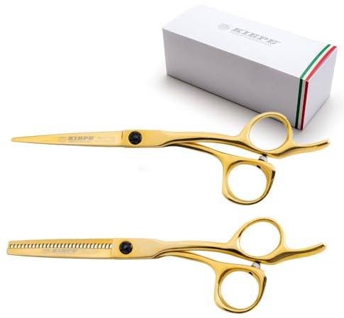 Kiepe Monster Cut 242 Gold professionelles Friseurscheren Set 5,5 Zoll, Schneideschere und Effilierschere mit 30 Zähnen und Convex Razor Schliff, Made in Italy