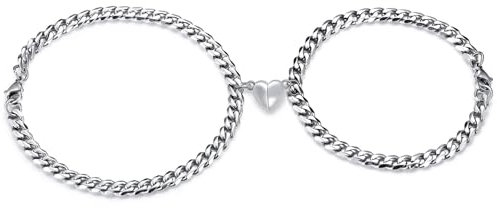 SNONESIY 2 Stück Partnerarmbänder Edelstahl Paar Armbänder Geschenk für Paar Armbänder Herz,Armkette Schmuck für Männer Frauen,Pärchen Armbänder Silber Edelstahl,Herren Damen Geschenk