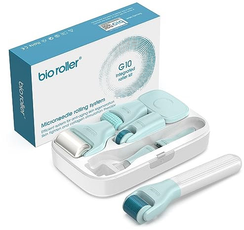 Derma Roller Kit para cara, cuerpo y cabello, rodillos de belleza facial 10 en 1, herramientas para el cuidado de la piel, rodillo de microagujas con 9 cabezales reemplazables y 1 estuche de