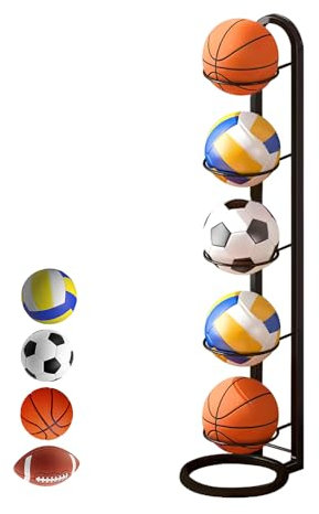 XPJBKC Estante de Almacenamiento de Pelotas, 5 Niveles Soporte de Exhibición Vertical, Soporte para Balón de Fútbol, Soporte de Fútbol Baloncesto Extraíble, Soporte Vertical para Pelotas de Futbol