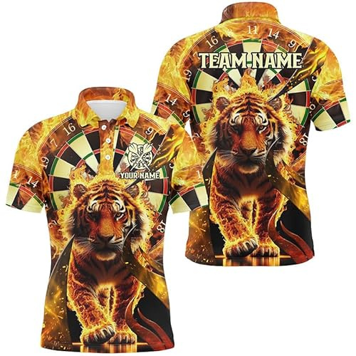Personalisierte 3D Tiger Darts Shirt für Herren & Damen | Individuelles Feuer-Flammen Team Liga Darts Trikot Performance Dart Trikot T2561