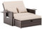 Amopatio Rattan Daybed Garden Furniture Set, Outdoor Loveseat Sofa with Storage Ottoman, Sunbed Sofa Set with Cushions/Adjustable Backrest/Retractable Trays for Balcony, Patio, Terrace, Brown