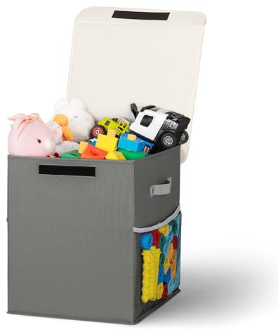 ADEHMDA Toy Box, Large Toy Storage Box with Lid, Collapsible Sturdy Toy Chest Storage Box for Kids, Girls and Boys, Nursery Room and Living Room, 13x13 x16(grey)