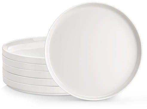MALACASA Juego de 6 Platos llanos Porcelana, 26CM Blanca Platos Postre para Ensalada, Tarta, Pasta, Pastel Apto para Microondas y Lavavajillas - Serie LEAH