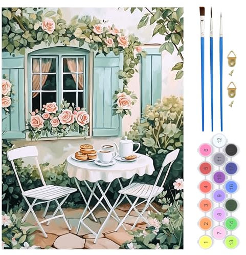 QENSPE Pintar por Numeros para Adultos, Kit de Pintura al óleo Principiantes DIY Paint by Numbers para Decorazione Casa Muro, Sin Marco, 40x30 cm (Jardín)