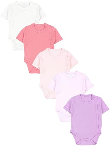 TupTam Baby Body Mädchen 5er Set – Kurzarm Wickelbody aus Baumwolle mit Print, Atmungsaktiv und Hautfreundlich, Farbe: Lila Rosa Puderrosa Altrosa Ecru, Größe: 62
