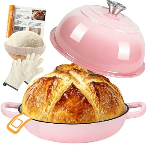 AHJ Cocotte en Fonte Émaillée, 5,7L/26cm Casserole Fonte Emaillee | Dutch Oven avec Pain Banneton, Émaillée Cocotte Pain avec Couvercle,pour Cuisine, Cuisson au Four, Mijotage et Saisissage