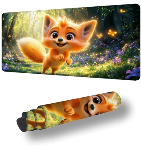 Gaming Mauspad XXL 600x300 MM Niedlich Mousepad Groß Schreibtischunterlage mit Rutschfester Gummibasis, Mauspad Fuchs mit Vernähte Kanten, Office Gaming Zubehör Desk Deko, Geschenke für Männer S-6048