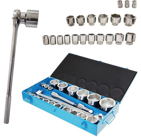 BITUXX 25 tlg LKW Steckschlüssel Set Knarrenkasten Stecknuss Sechskant Nusskasten Satz 19-70 mm inkl Ratsche und Verlängerung für Reparatur an LKW Traktor Maschinen im Werkzeugkoffer