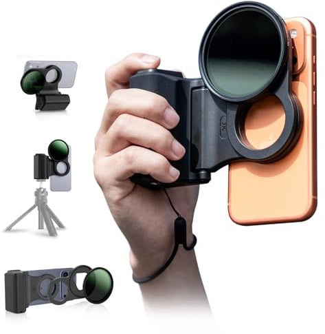 JJC Phone Variable ND2-128 (7 Stop) ND Filter, Magnetic Filter Adapter, Handgirp - 3IN1 Kit for iPhone 17 Pro Max/16 Pro Max/15 Pro Max/14 Pro Max, Phone Handle Grip Neutral Density Filters
