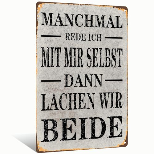 Manchmal Rede Ich Mit Mir Selbst Dann Lachen Wir Beide Abgenutztes Vintage-Aluminiumschild Wanddekoration für Wohnzimmer, Büro, Schlafzimmer, Lesenische, Sonnenzimmer - 8x12 Zoll (25290)