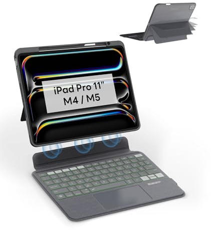 eip Magnetix Tastatur Hülle für iPad Pro 11 (M5 2025 / M4 2024) | Magnetische abnehmbare Hülle mit Trackpad, 7-farbige Hintergrundbeleuchtung, schlankes Smart Case, QWERTZ-Layout