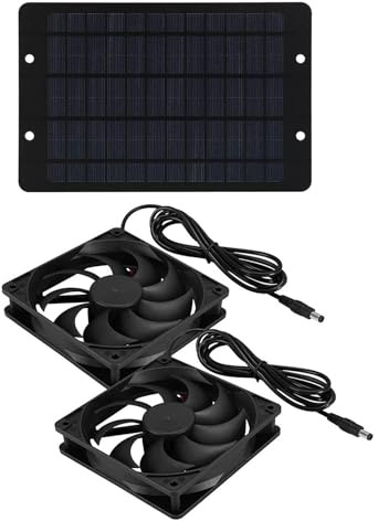 SIXRUN Solar Powered Exhaust Fan Kit 10W 12V Solar Panel Dual Fan High Speed 200CFM with Extension Cord for Greenhouse Chicken Coop Shed Barn