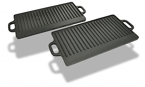 Kaloriko Plancha en Fonte réversible 2 pcs 38 x 23 cm, poele Gril antiadhesif, Cuisson sur Induction gaz vitroceramique Electrique Four, Viande Steak Poisson Legume Barbecue