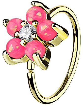 Piercingfaktor Universal Piercing Ring Continuous mit mit Opal Kristall Blume Motiv Für Ohr Nase Lippe Brust Intim Septum Tragus Helix