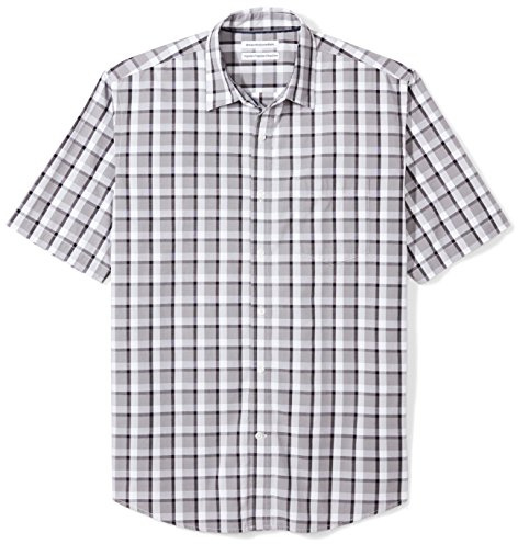 Amazon Essentials Men's Regular-Fit Short-Sleeve Poplin Shirt, Black Grey Plaid, M