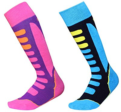 Barrageon Kinder Skisocken Mädchen Snowboardsocken Outdoor Sportsocken 2 Paare (SRD01) - Rosa+Blau(EU 31-34)