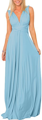 OBEEII Kleider Damen V-Ausschnitt Rückenfrei Neckholder Abendkleider Elegant Cocktailkleid Multi-Way Maxikleid Lang Chiffon Party Kleid Hellblau S