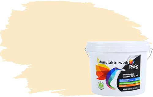 RyFo Colors Bunte Wandfarbe Manufakturweiß Vanilla 3l - weitere Orange Farbtöne und Größen erhältlich, Deckkraft Klasse 1, Nassabrieb Klasse 1
