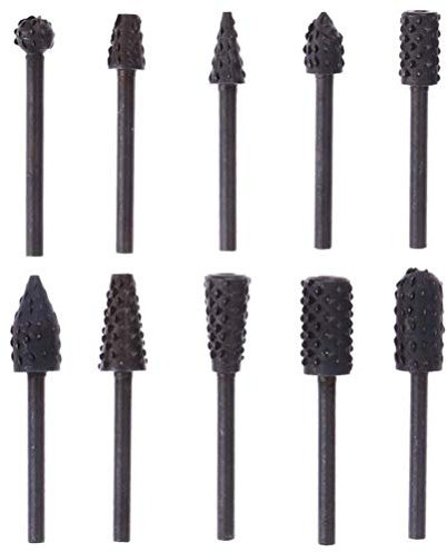 Gasea 10pcs 3mm Shank Rotary File Drill Bits Wood Carving File Rasp Drill Bits Woodworking Tool