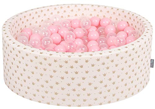 KiddyMoon OK30D-236 Bällebad, Golden-Ecru: Rose/Transparent, 90x30cm/300 Bälle