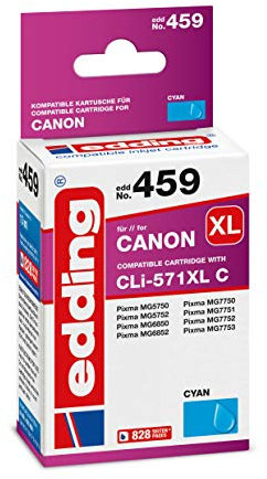 edding Druckerpatrone EDD-459 - Einzelpatrone - Cyan - 13 ml - Reichweite 810 Seiten - Ersetzt Canon CLI-571XL