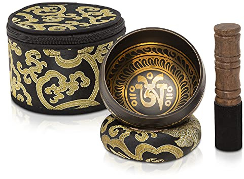 Wish Well Juego de cuencos tibetanos para meditación, hechos a mano en Nepal, marrón, instrumento de curación de sonido, para baño de sonido, suministros de reiki, accesorios de meditación