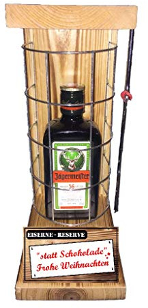 Jägermeister Geschenkee - statt Schokolade Frohe Weihnachten - Eiserne Reserve Gitter Geschenkidee Text rot Geschenkidee Kräuter Likör (1 x 0.35 l)
