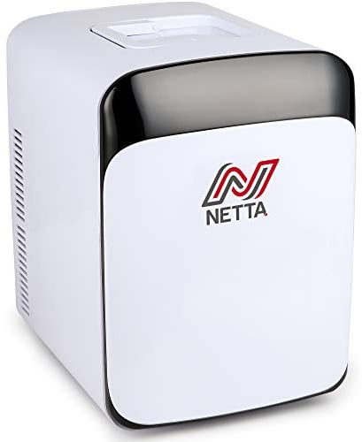 NETTA 15L Mini Fridge - Portable Fridge for Drinks, Snacks, Beers, Skincare Products - Perfect for Offices, Student Dormitory, Cars, Bedrooms - Warming and Cooling Function - AC/DC Power - White