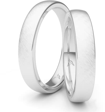 Kolibri Rings Partnerringe Silber 925 Paarpreis Massiv 4 mm Breite Nickelfrei Freundschaftsringe Trauringe Eheringe 100% Made in Germany- Inkl. Gratis Etui + Gravur (Schrägmatt)