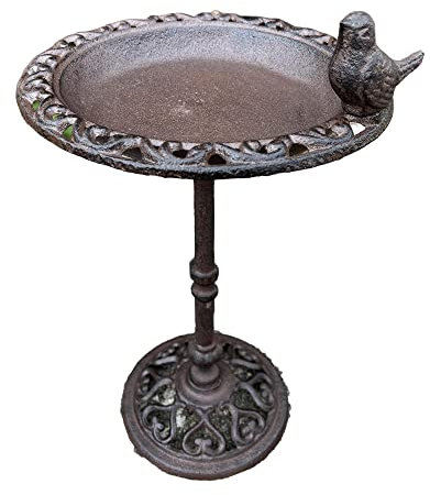 Cast Iron Bird Bath Love Heart Scrollwork 22x37x22cm Pole Stand Standing Seed Water Station