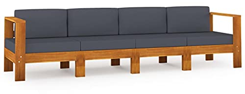 vidaXL Akazienholz Massiv Gartensofa 4-Sitzer mit Dunkelgrauen Auflagen Sofa Lounge Mittelsofa Gartenmöbel Loungesofa Couch Terrasse Garten