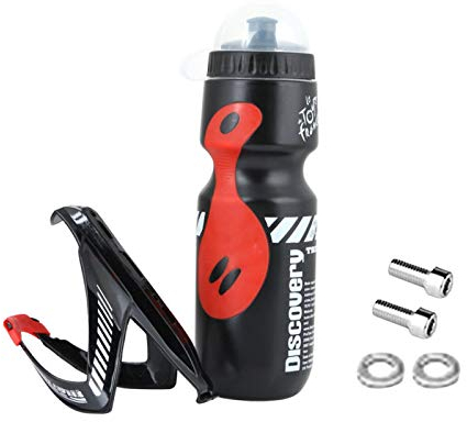 GeKLok Bike Water Bottle Cage and 21oz Premium Sports Bottle, Bike Water Bottle Set Lightweight Bike Bottle Holder(Black)