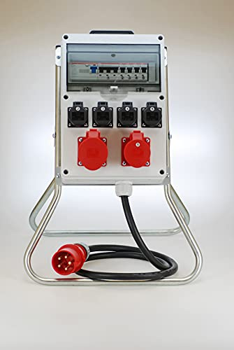 Ehmann PROFI Verteiler mit Gestell und FI/LS Schalter, Made in Germany, 6 Ausgänge (1 x CEE 32 A / 1 x CEE 16 A / 4 x 230 V~), 2 m Zuleitung H07RN-F 5G 6,0mm², IP54, K2, BGI-GUV-I608