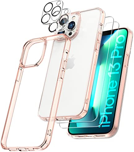 TOCOL 5 in 1 para Funda iPhone 13 Pro, con 2 Piezas Cristal Templado y 2 Piezas Cámara Protector, [Anti-Choques] [Anti-Amarillo][Protección Militar] Carcasa iPhone 13 Pro 6.1 Pulgadas, Oro Rosa