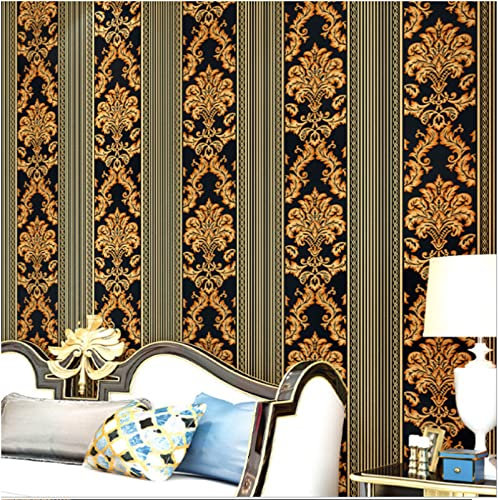 Or Noir Papier peint intissé 3D Rayures Verticales Papier peint Moderne Minimaliste Fleurs Européennes Papier peint pour Chambre Salon Toile de fond TV Papier peint Décoration murale 0,53 m x 9.5 m