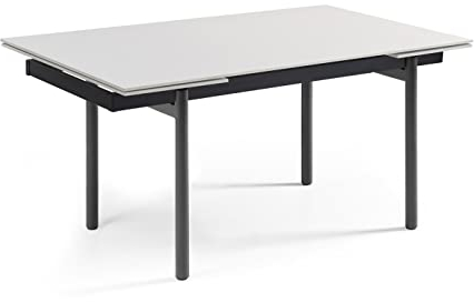Meubletmoi Oregon 09 Esstisch, ausziehbar, 160/240 cm, Keramik, Weiß matt und 4 gerade Beine, Metall, Schwarz