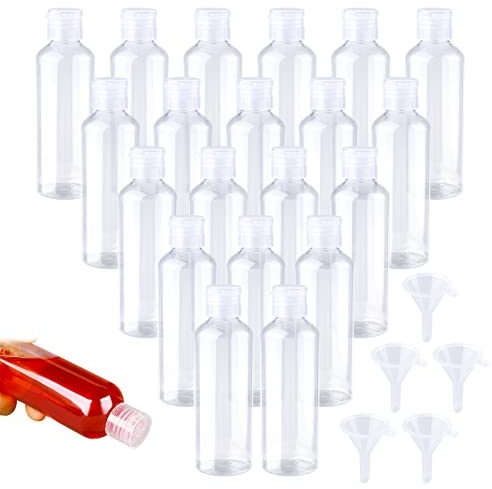 Vegena 20 Stück Reiseflaschen Set - 100ml Leere Plastikflaschen zum Befüllen mit 5 Trichter, Flaschen mit Flip Cap, Transparent Kosmetik Reisebehälter Flugreiseflasche Kosmetikflaschen für Reisen