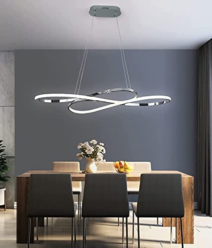 LED Pendelleuchte Esstisch Modern Hängeleuchte Dimmbar Esstischlampe mit Fernbedienung Ring-Design Chrom Hängelampe Höhenverstellbar Hängend Lampe für Esszimmer Wohnzimmer Schlafzimmer Küche