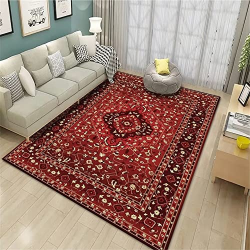 RUGMRZ Teppich Rund Kinderzimmer Bettumrandung Teppich Wohnzimmer Teppich Dunkelrot Vintage Blume Muster Langlebige Schlafzimmer Teppich Rot 180X250Cm Teppiche Fürs Kinderzimmer 5Ft 10.9''X8Ft 2.4''