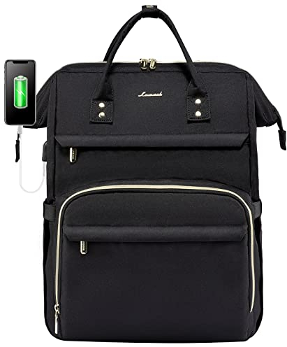 LOVEVOOK Rucksack Damen Groß, 18 Zoll Wasserdicht Reiserucksack Handgepäck Backpack Flugzeug Schwarz mit USB-Ladeanschluss, Laptoptasche Rucksäcke Tagesrucksack für Reise Schule Uni Business