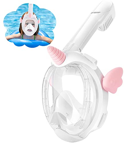 Tyuodna Schnorchelmaske Kinder,Tauchmaske Vollgesichtsmaske für Kinder 4-12 Jahre,180° HD Anti Fog und Anti Leck Taucherbrille mit Schnorchel,CO2-Sichere Snorkeling Mask (Weiß)